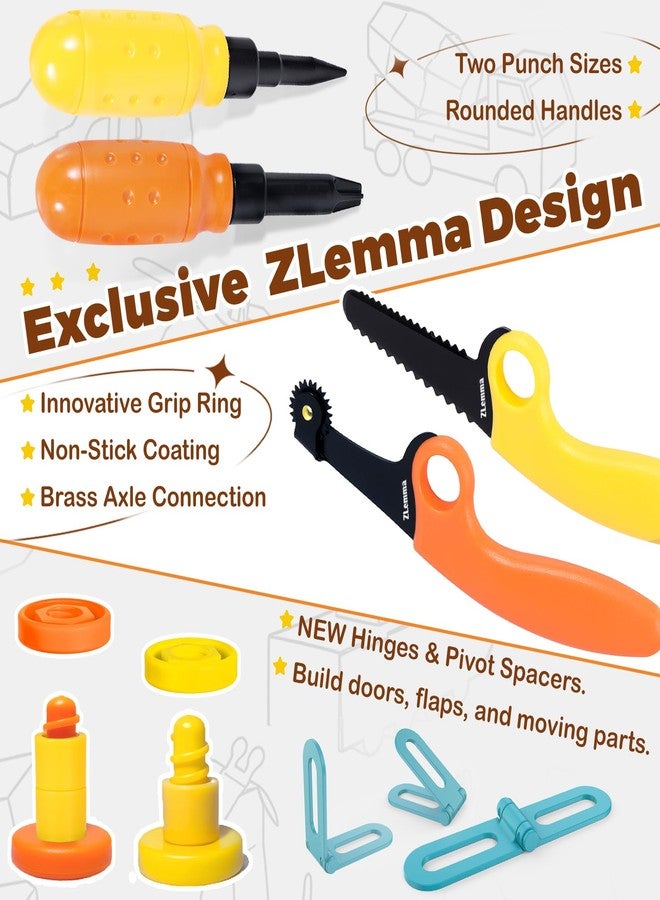 ZLemma Cardboard Construction Kit - 401 PCS Kids Building Set with Safe Serrated Cutter, Crease Roller, Screws & Nuts, STEM Upcycled Tool for DIY Cardboard Projects, Engineering & Creativity - Image 3